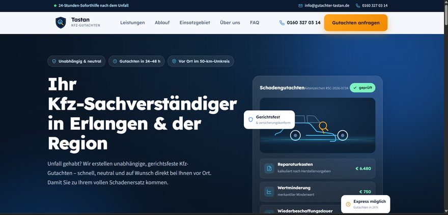 Neue Website von Tastan Kfz-Gutachten
